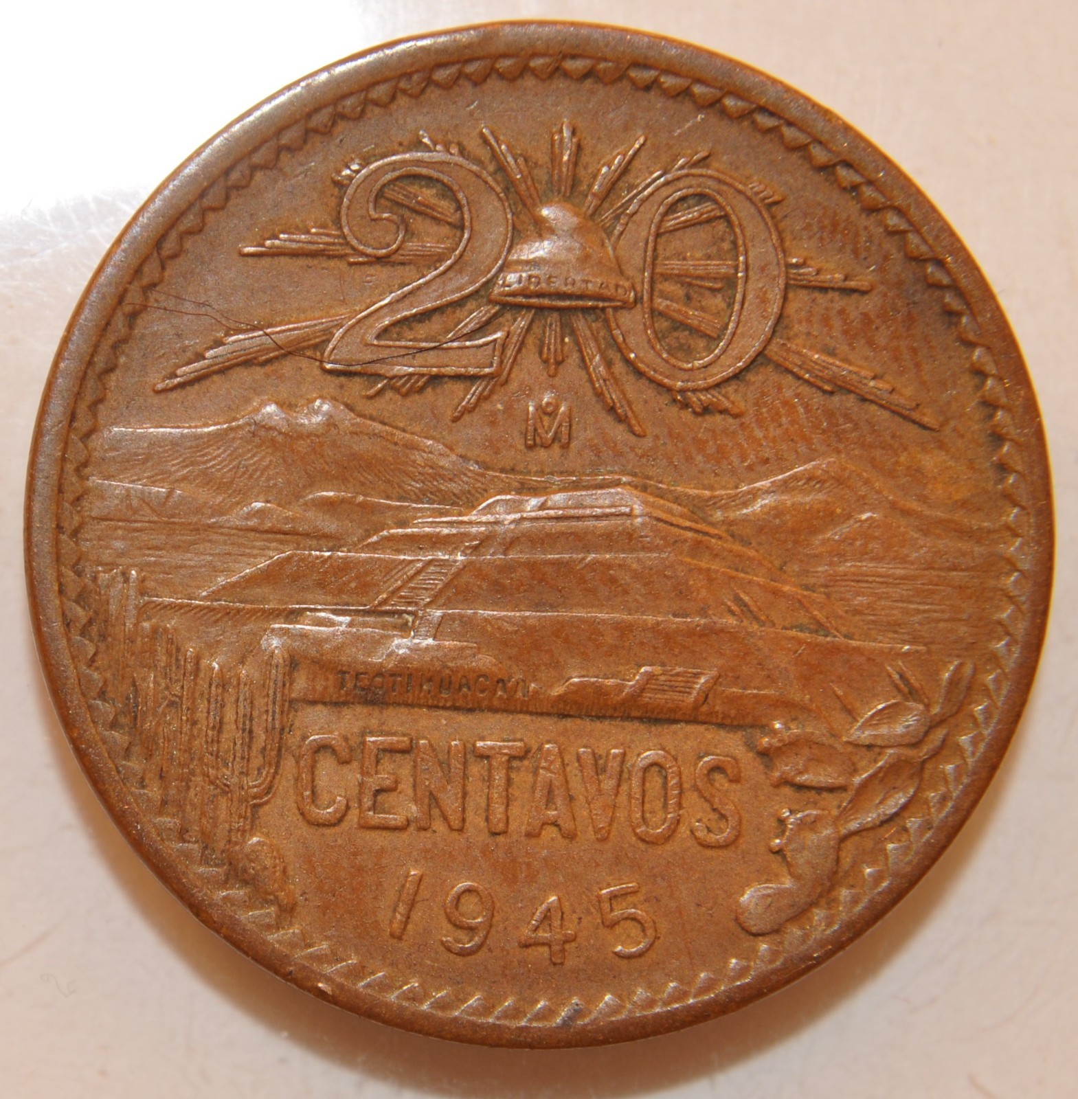 1945 Mexico 20 centavos coin