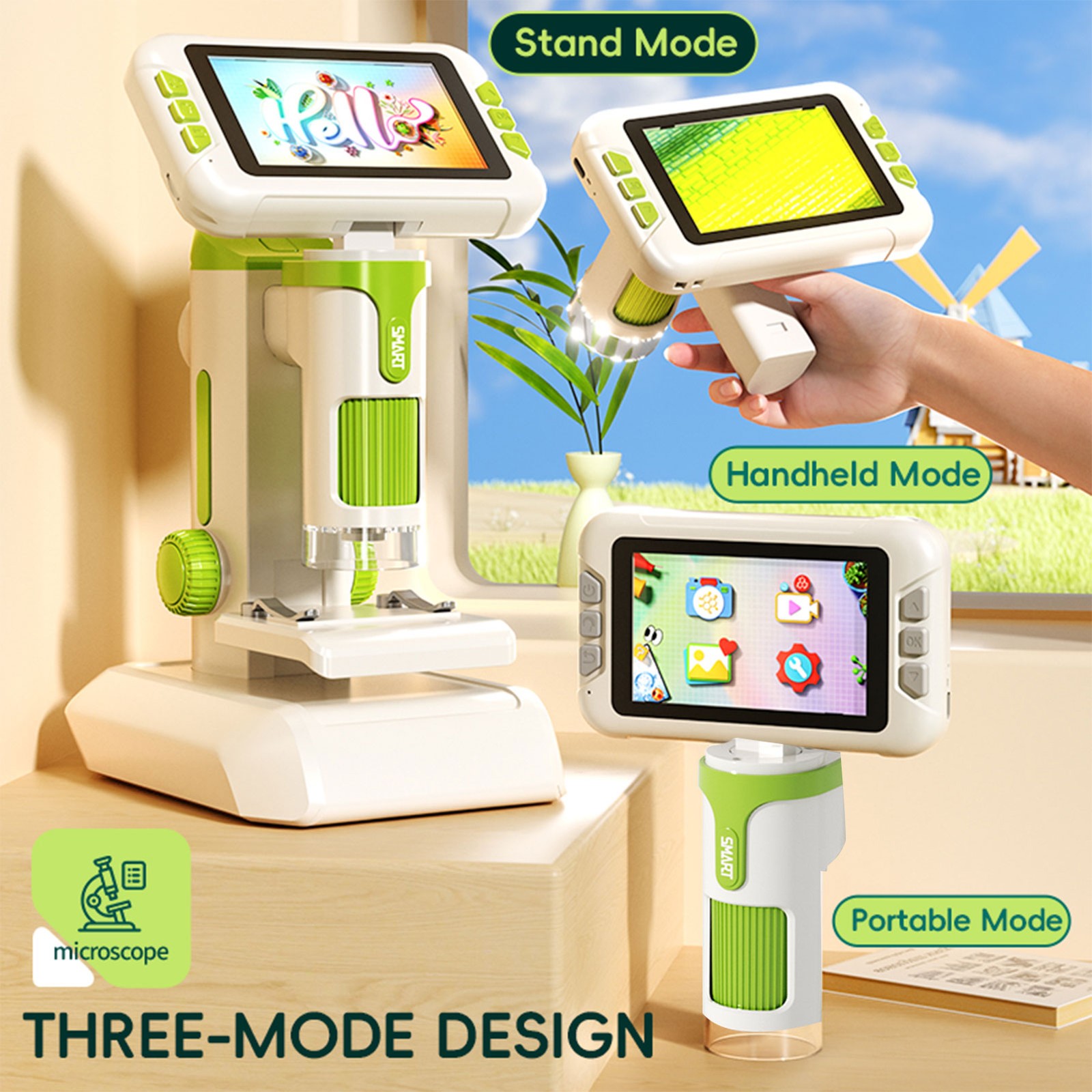 1600X Kids Digital Microscope - 4" 1080P Screen, Handheld Portable Science Kit