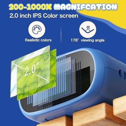 1000X Digital Handheld Microscope for Kids 2.0" IPS Screen Portable Rechargeable