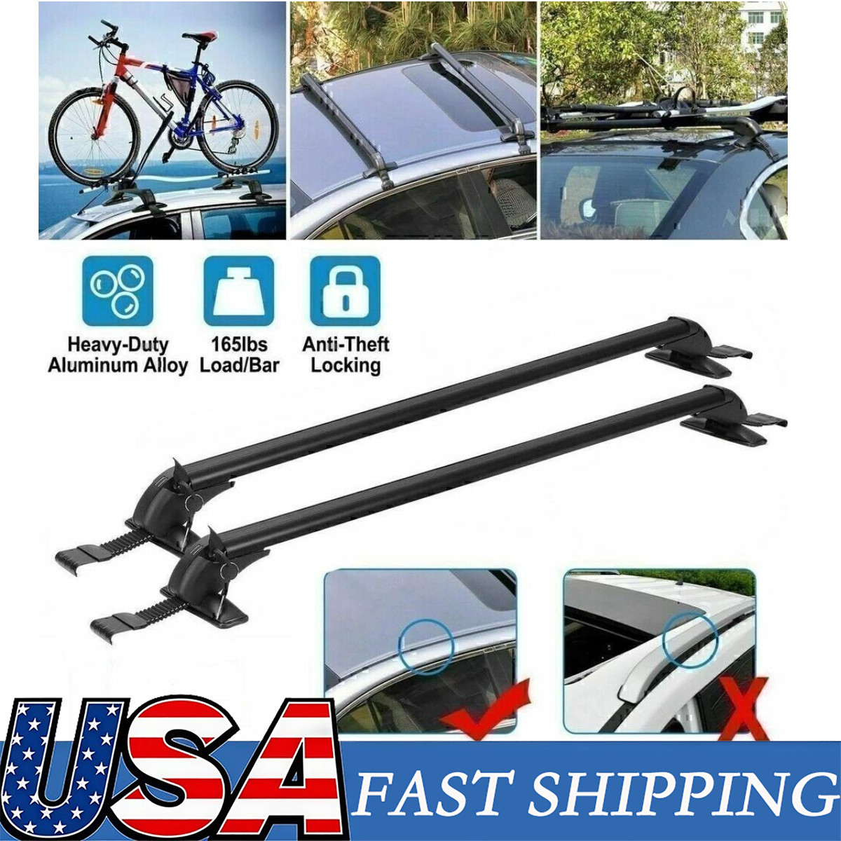 2x For 2002-2022 Toyota Prius  Car Top Roof Rack Cross Bar Cargo Carrier W/ Lock