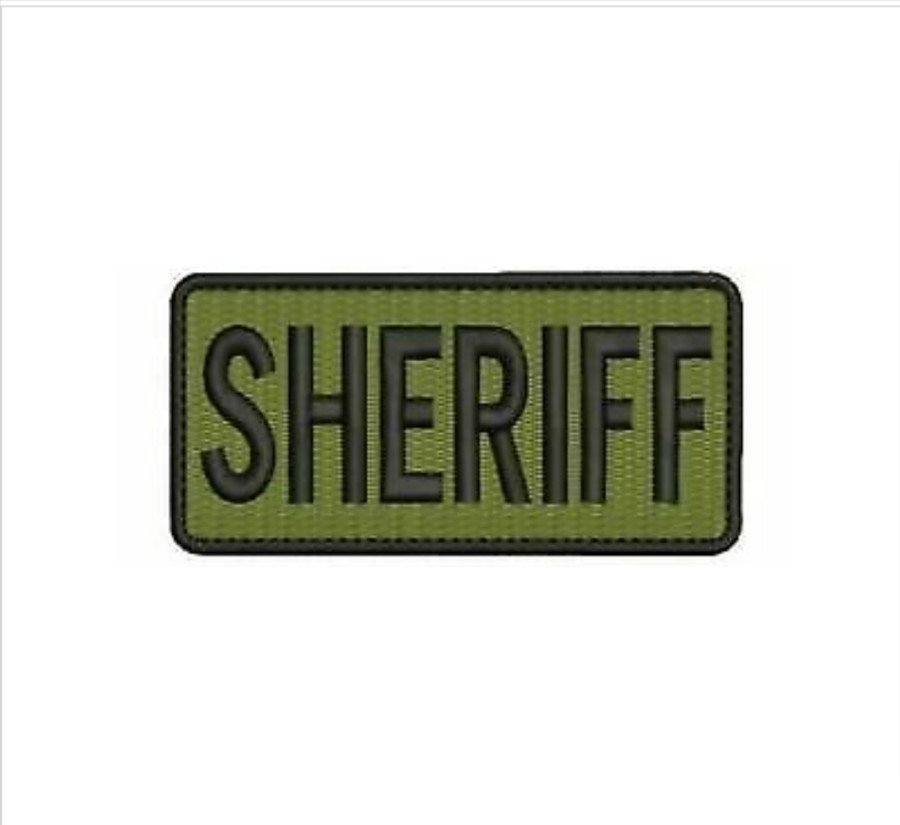 "Sheriff" embroidery patch 2x4 inches hook od green black letters/border