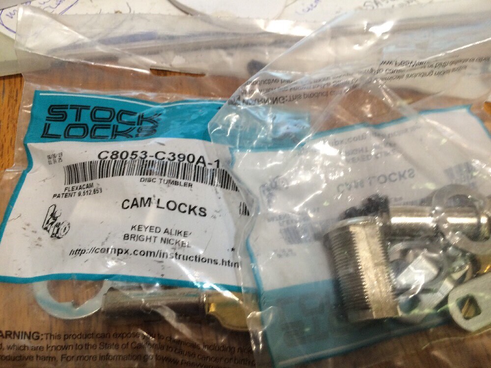 2x Stock Locks C8053-C390A-14A Cam Lock Keyed Alike Bright Nickel