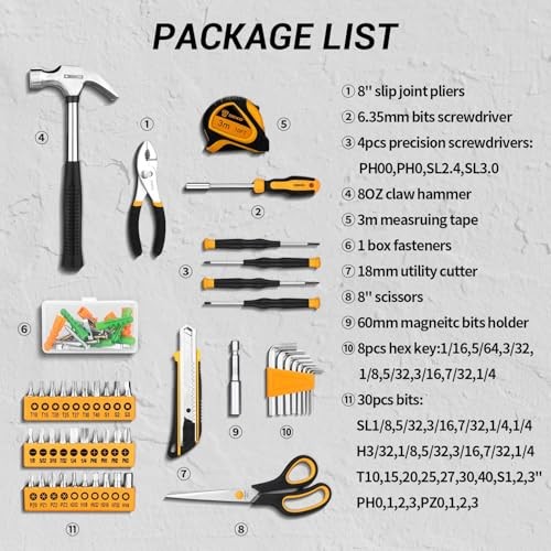 General Household Hand Tool Kit with Plastic Toolbox Storage Case, All 50PCS