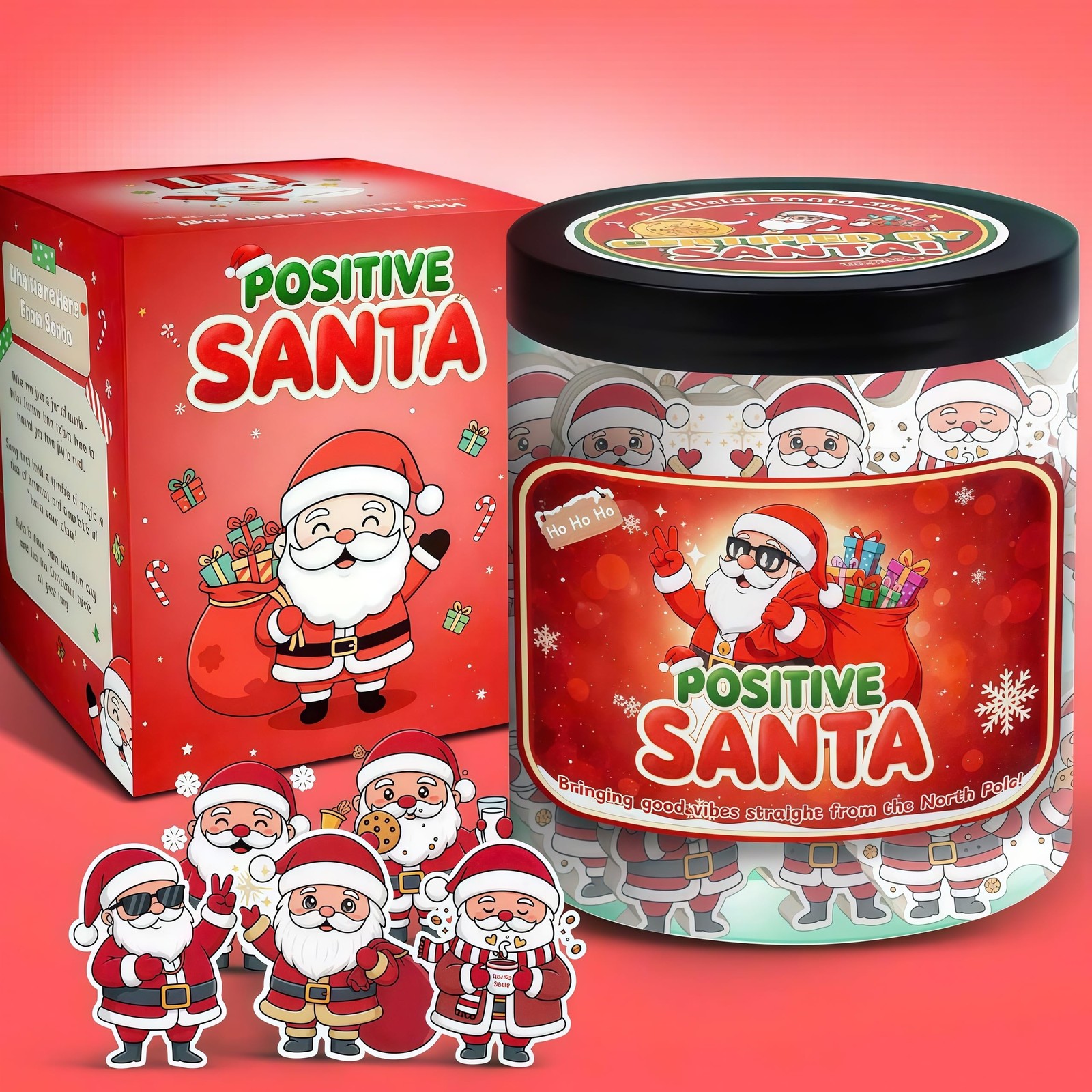 Positive Santa Claus Christmas Jar with 60 Daily 8.5 Ounces, AA.