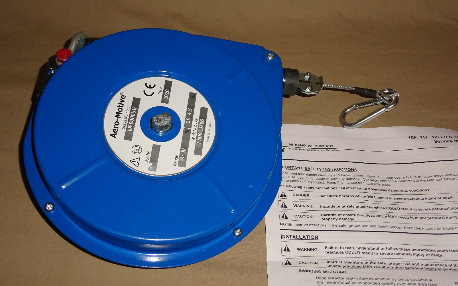 Aero - Motive 10F Tool Balancer Range 4-10 LB Cable Pull out 8' NEW