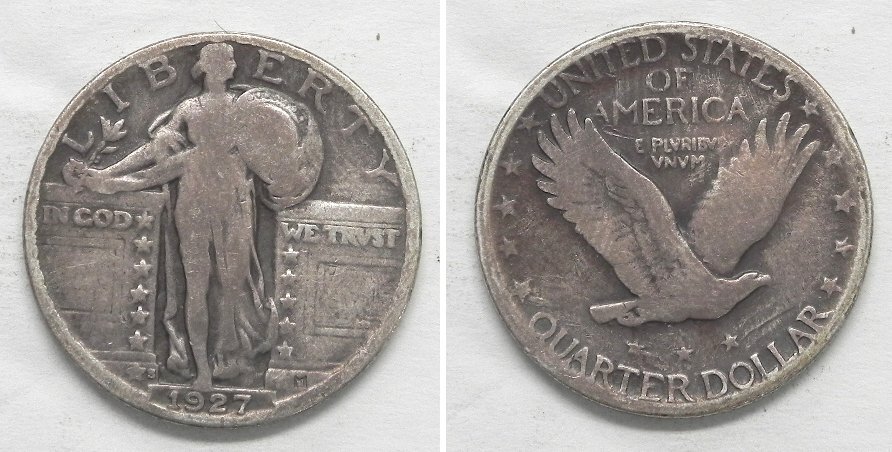 X4508  1927-S Standing Liberty Quarter 25c, G/VG