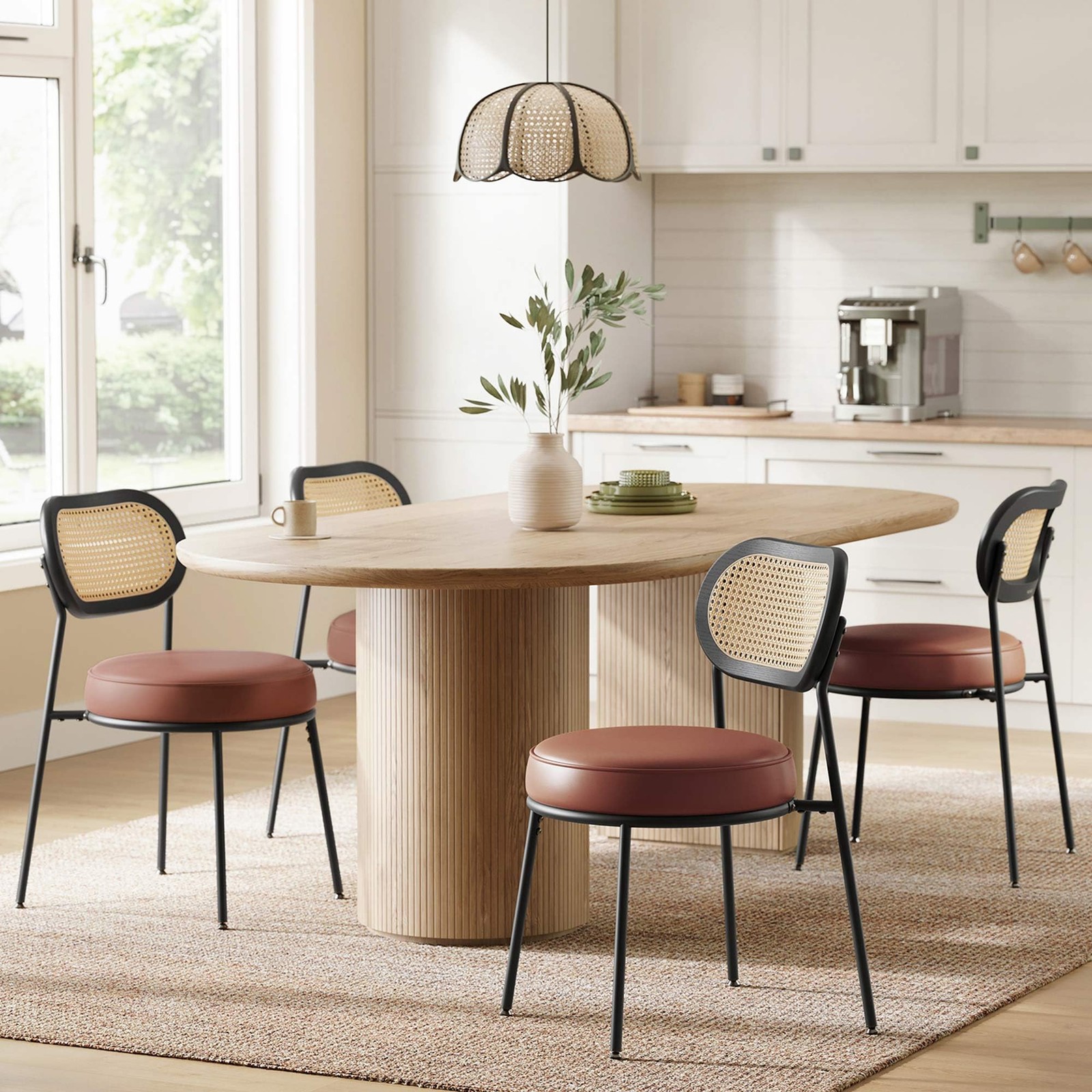 Dining Chairs, Set of 4 Accent Chair for Dining Room Kitchen, with Boho PE Ra...