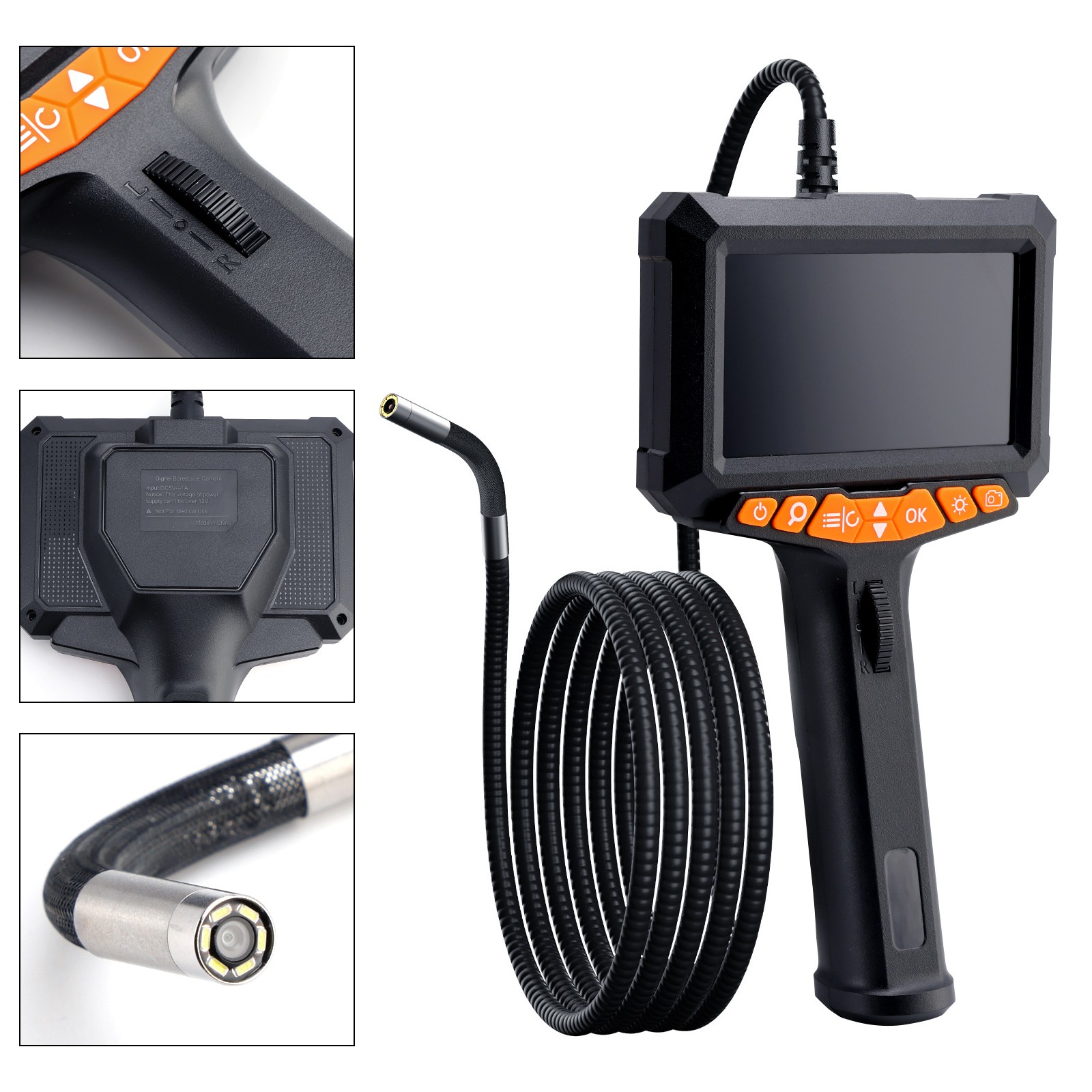 5" LED 2-Way 360°Endoscope W/Light Industrial Articulating Borescope Camera