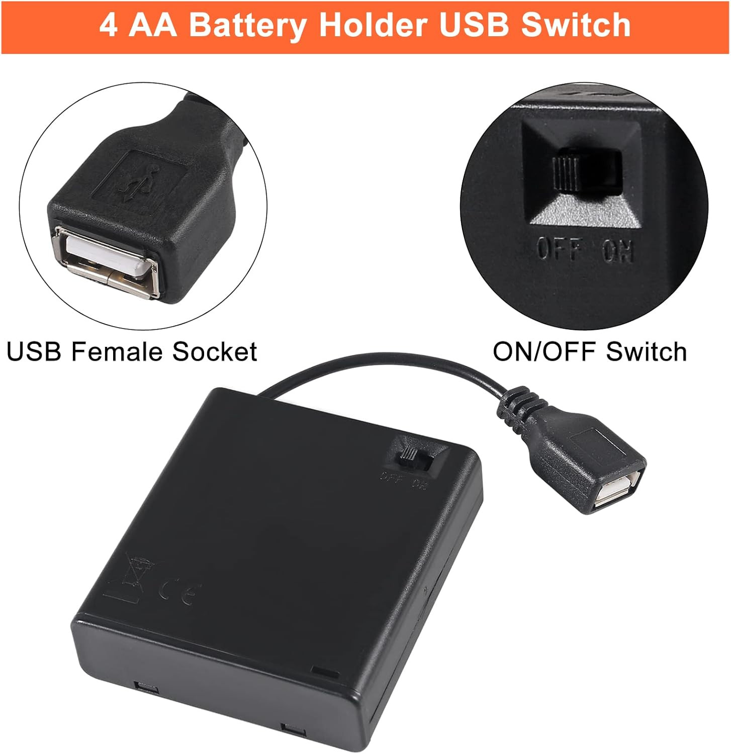 3Pcs 4 AA Battery Holder USB Female Socket 4 AA Battery Case Box Holder with Cov