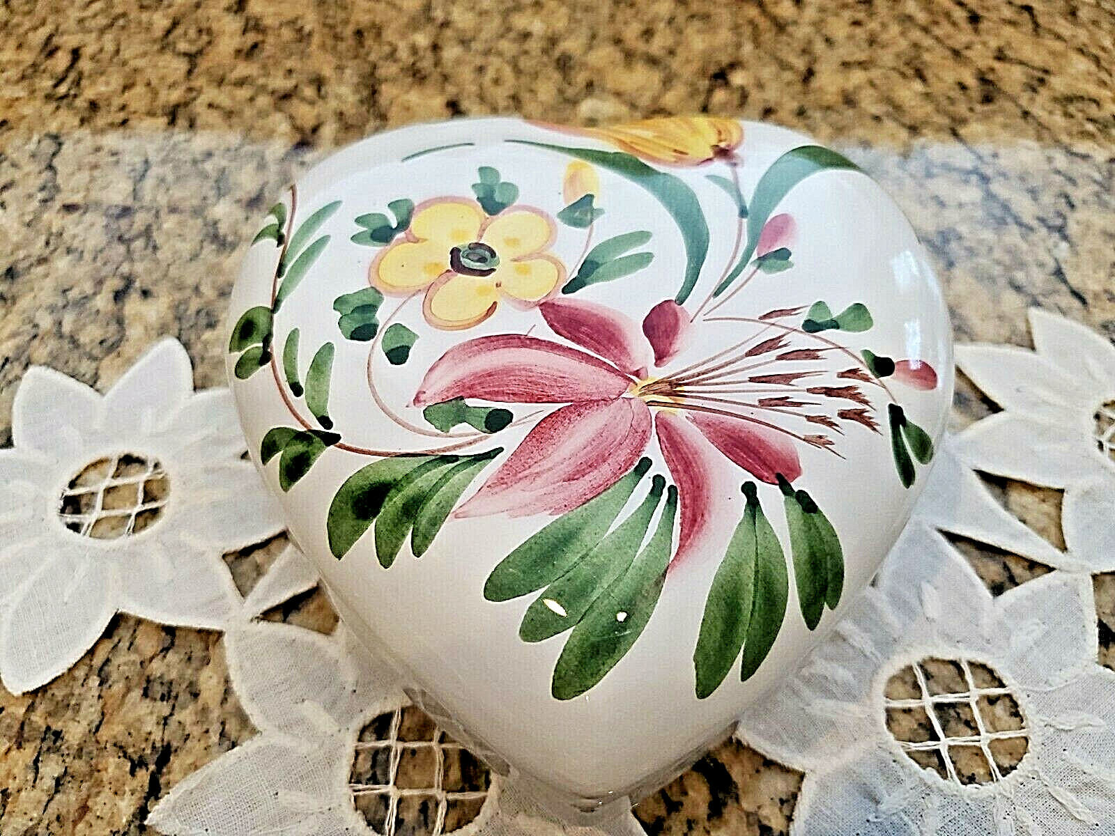 Ceramiche Leonardo #5496 Ceramic Trinket Jewelry Box Made in Italy ~ Flowers