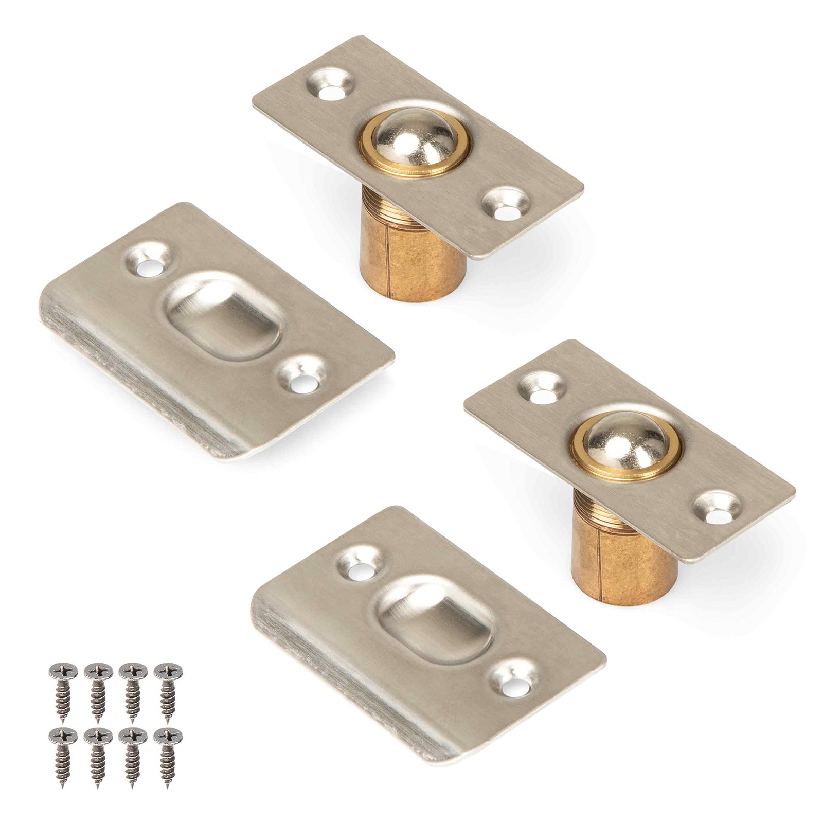 Ilyapa French Door Ball Catch - 2 Pack Satin Nickel Closet Door Adjustable Screw