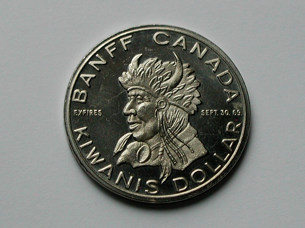Banff Alberta CANADA 1969 Kiwanis Trade DOLLAR Token with Indian Chief & Teepee