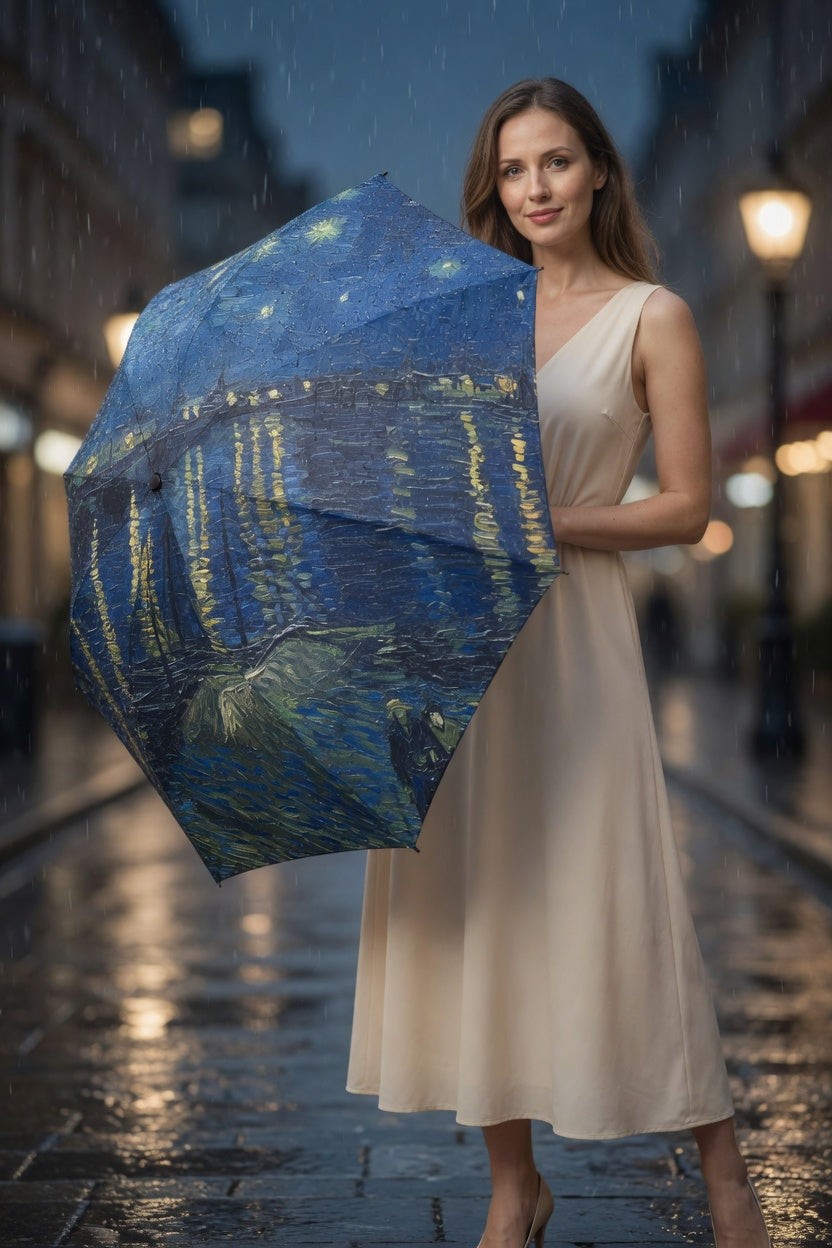 Starry Night Over the Rhone Art Umbrella
