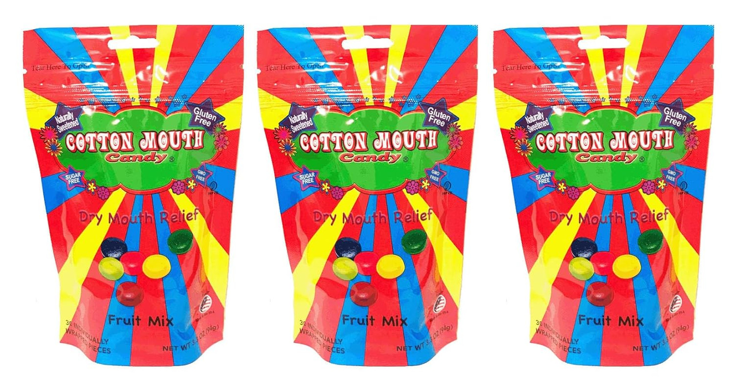 Cotton Mouth Fruit Mix 3 Pack - 3.3 Ounce Bags of Sweetness! Dry Mouth Lozenges