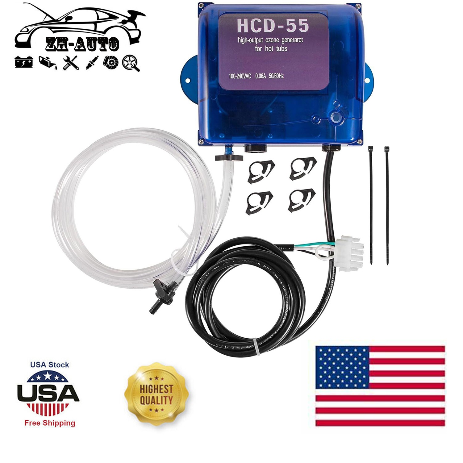 HCD-55 Hi-Output Ozone Generator Spa Ozonator Kit For Hot Tubs and Swim Spas