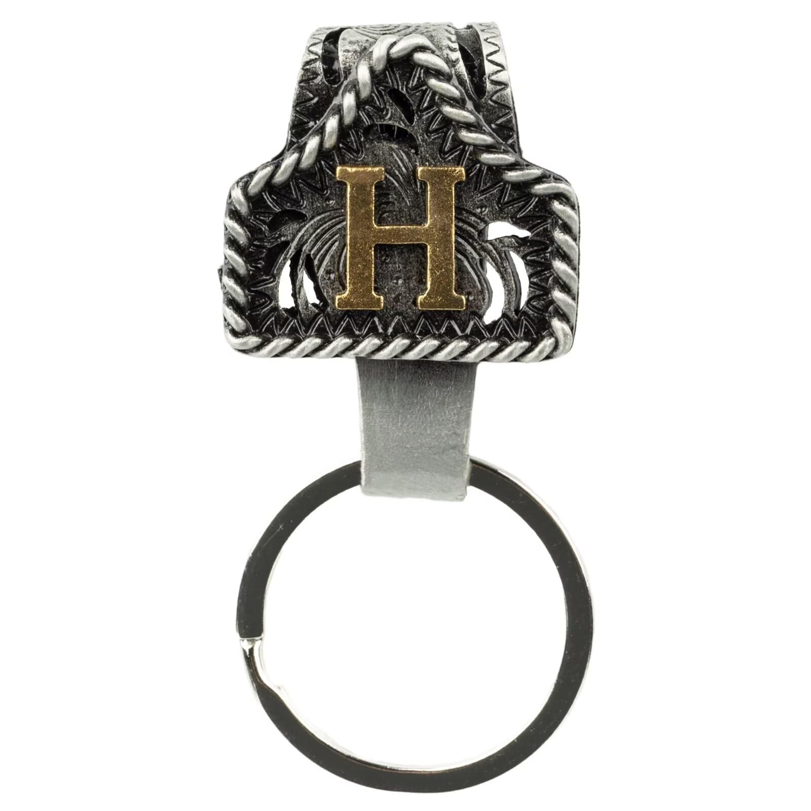 XZYLY Vintage Western Cowboy Letter Keychain,Handmade Solid Metal A-Z H, H