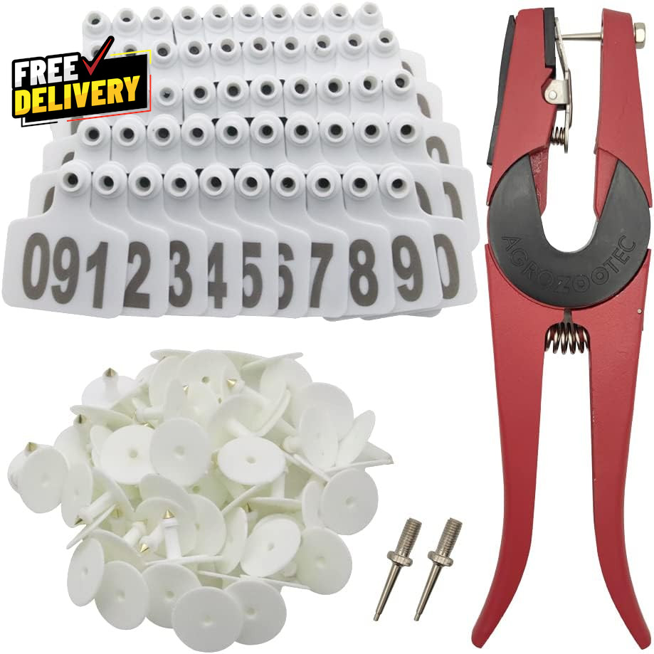 Cattle Ear Tags 001-100 Numbered Livestock Animal ID Tag Applicator Kit