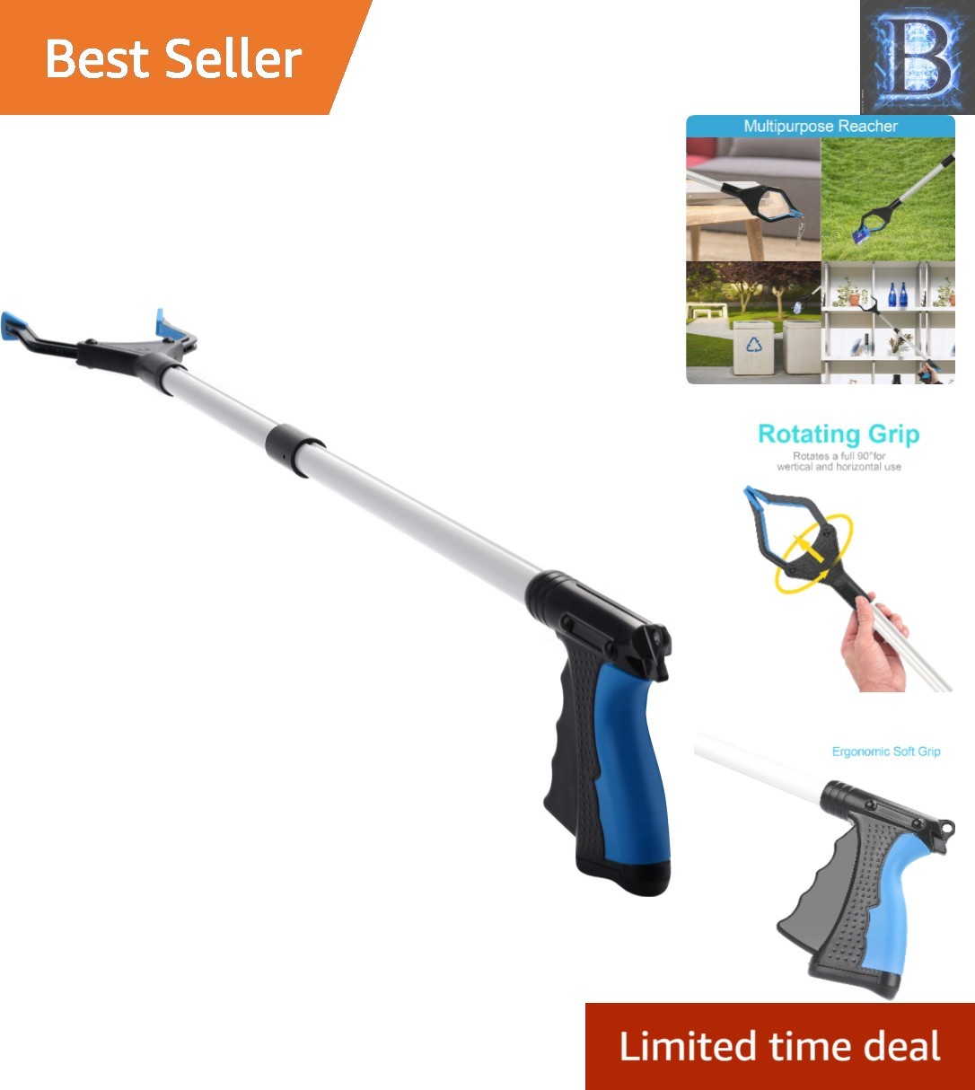 Ergonomic 32" Trash Grabber with Rotating Head - Ideal for Seniors & Caregivers
