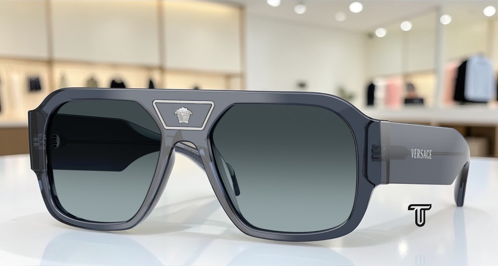 VERSACE VE4508U 5538V1 Transparent Dark Blue Gradient Grey 56mm Men's Sunglasses