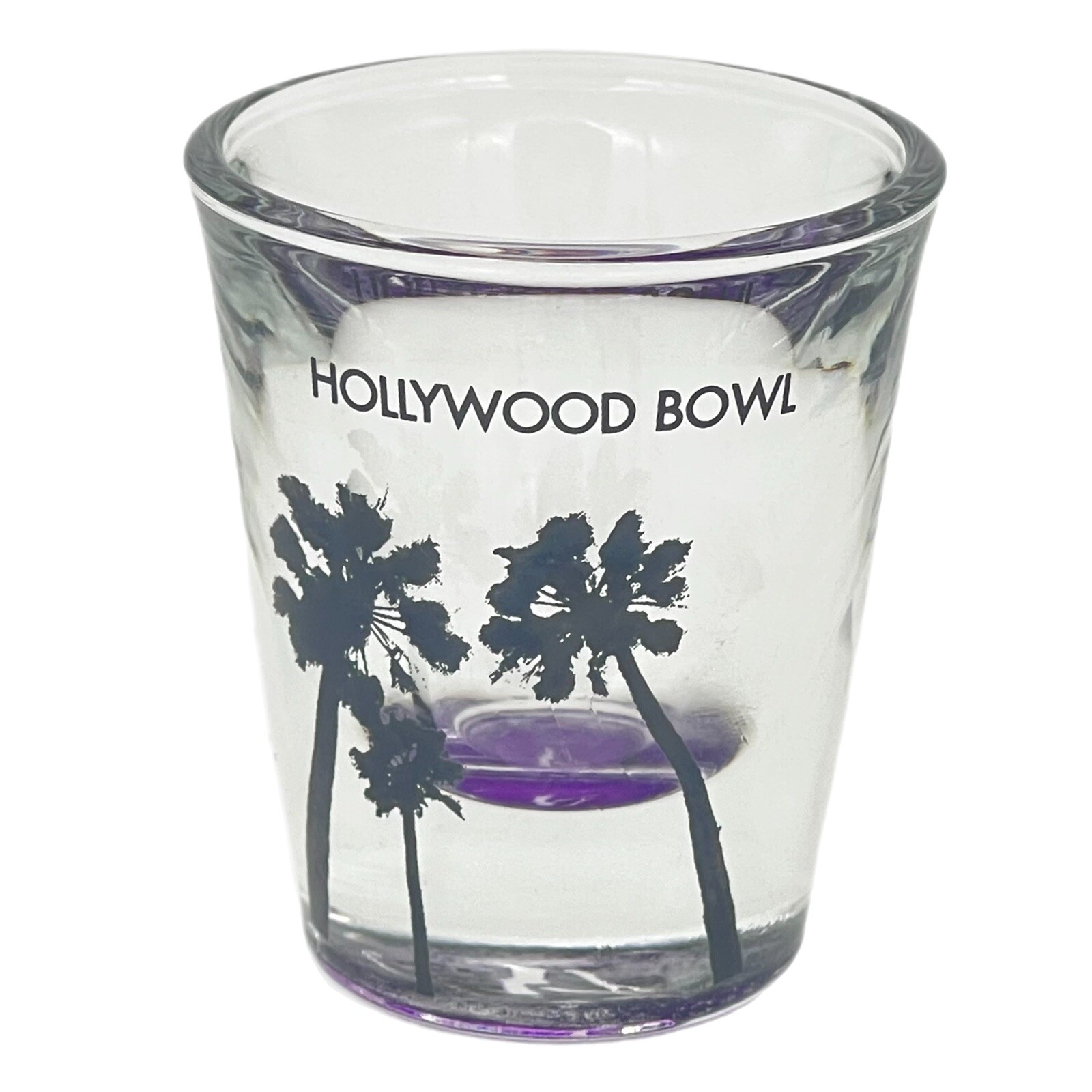 Vintage HOLLYWOOD BOWL Shot Glass Purple Bottom Palm Trees CATravel Souvenir