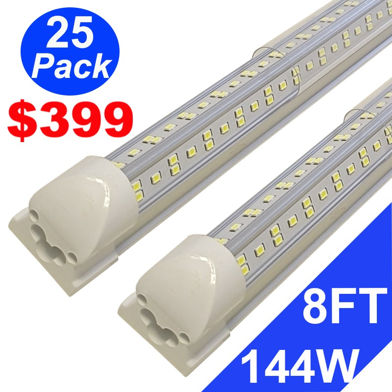 25 Pack 8FT LED T8 Integrated Lights 144W 8 Foot Led Shop Light  Fixture 6500K
