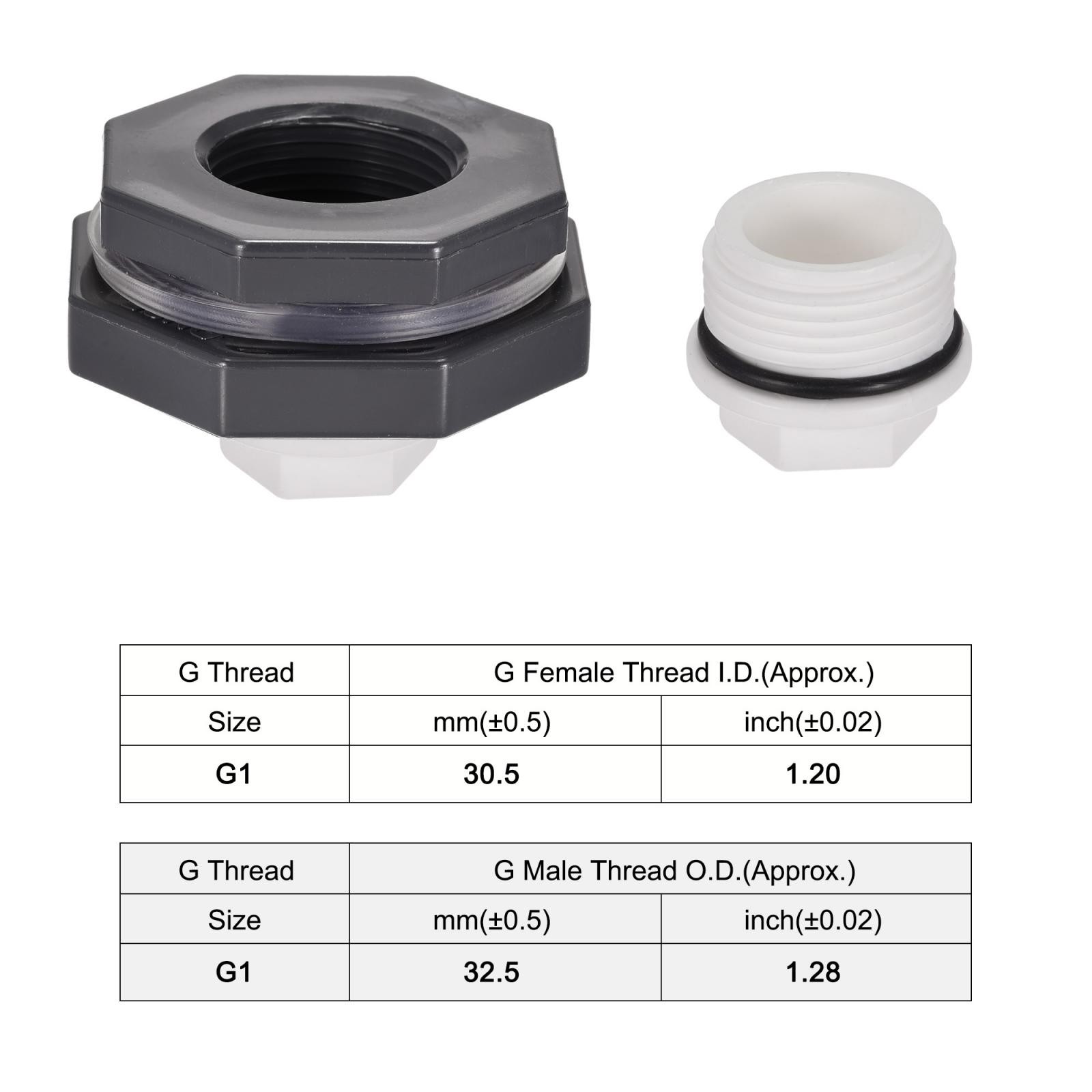 1 Set G1 Thread PVC Bulkhead Tank Adapter with White PPR Plug Fitting