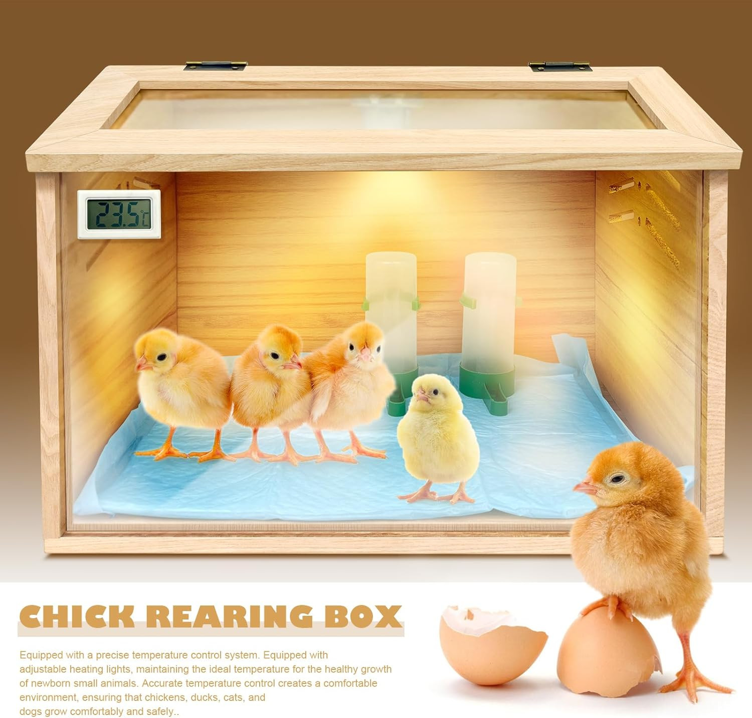 Chicken Brooder Box for Chicks & Quail with 3 Absorbent Pads, Feeder and Waterer