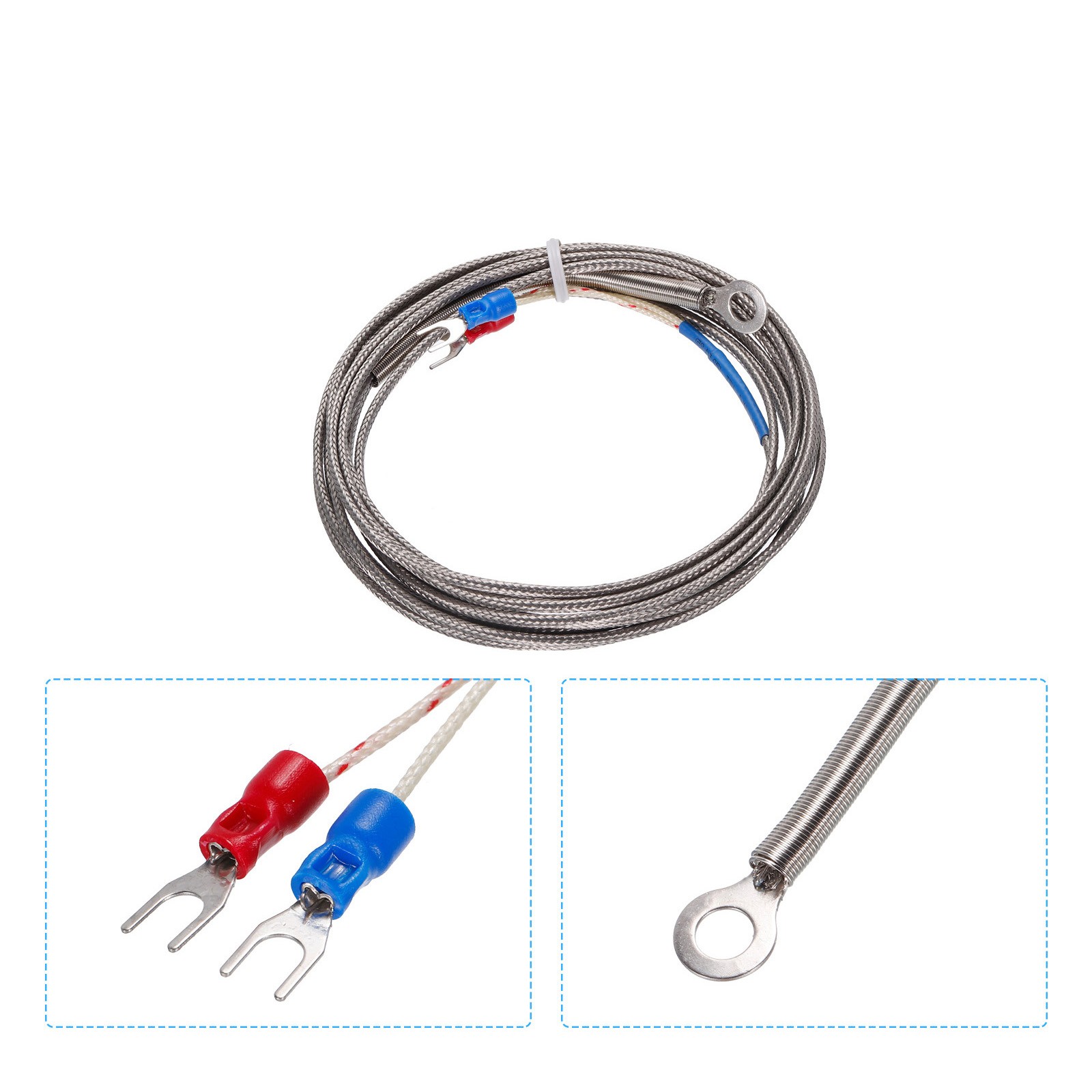 K Type Thermocouple Temperature Sensor 6mm Ring Probe 10ft Stainless Steel,1PCS