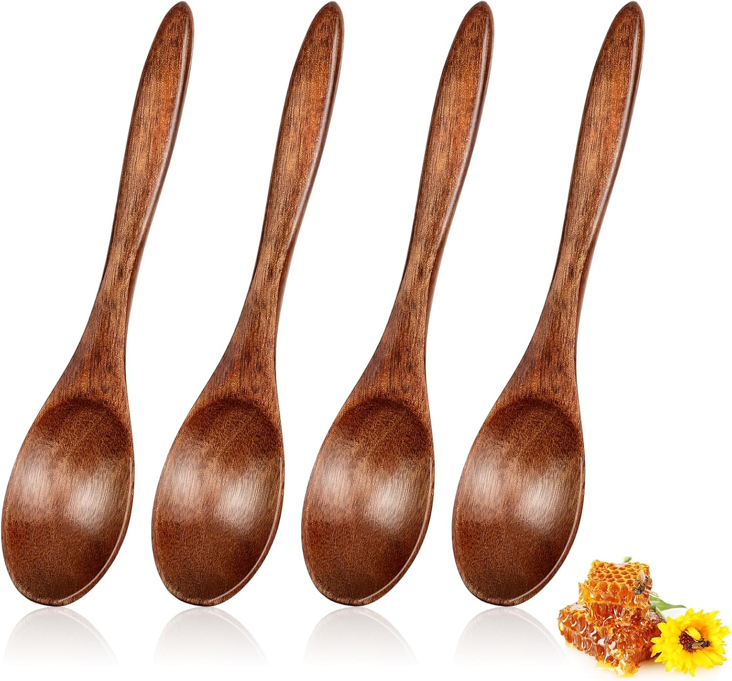 5.9 Inch Small Wooden Spoons, 4 Pack Wooden Honey Spoon for Tea, Small Soup Spoo