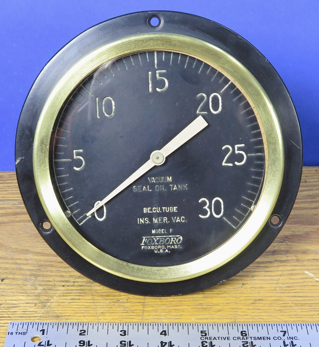 Vtg 6" Foxboro Vacuum Seal Oil Tank Gauge industrial steampunk pressure meter