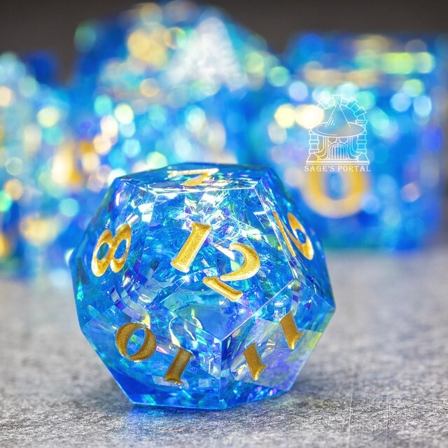 Sage's Exaltations - River Bend Sharp Edge Resin Polyhedral Dice Set
