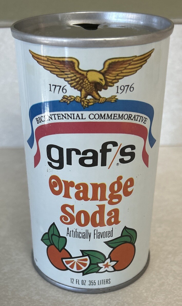 Vtg Grafs Orange Soda 1776-1976 Bicentennial 12 Oz. Steel Pull Tab Empty Can