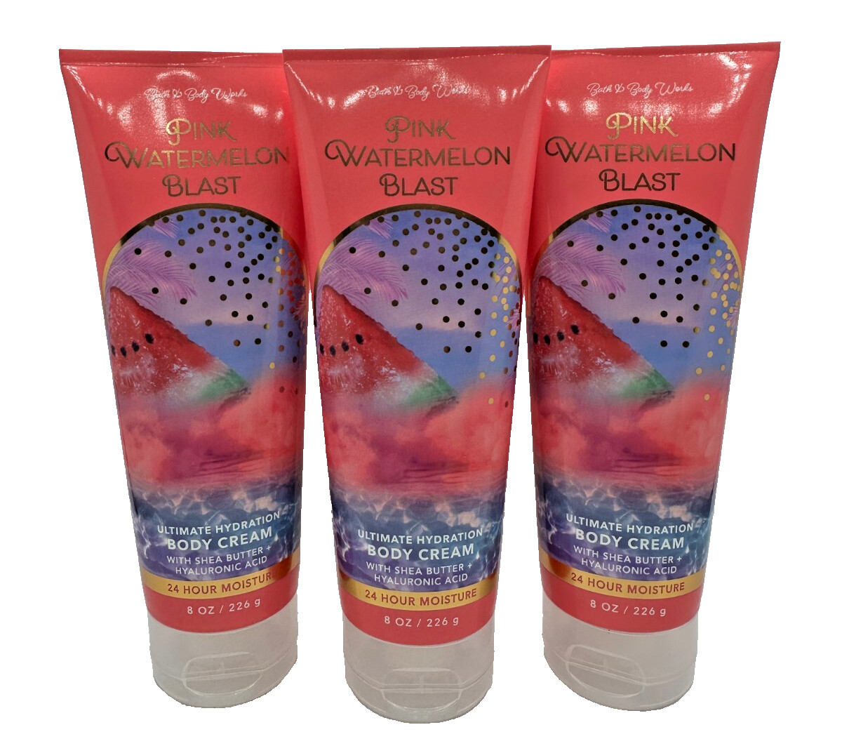 NEW Bath Body Works Lot of 3 Tubes Pink Watermelon Blast Body Cream Lotion 8 oz