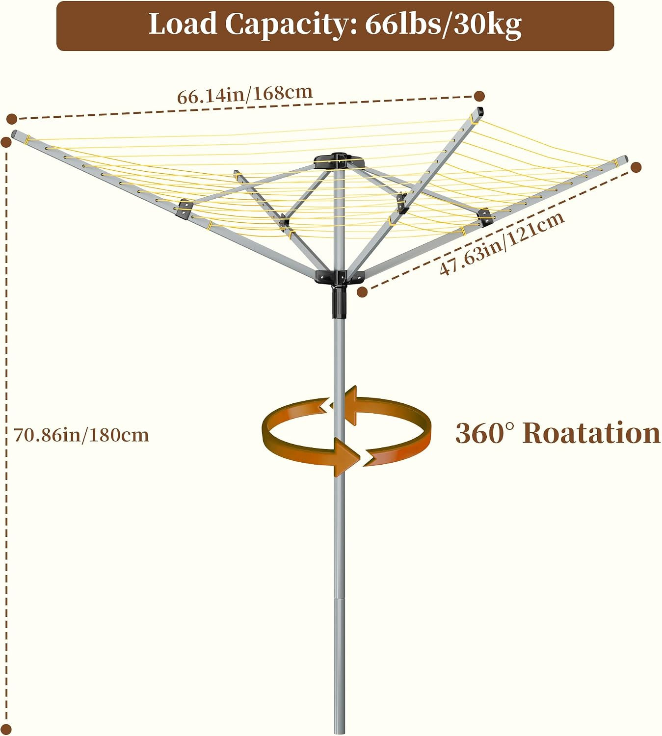 Rotary Clothesline Outdoor Umbrella Drying Rack | Adjustable Height Retractable