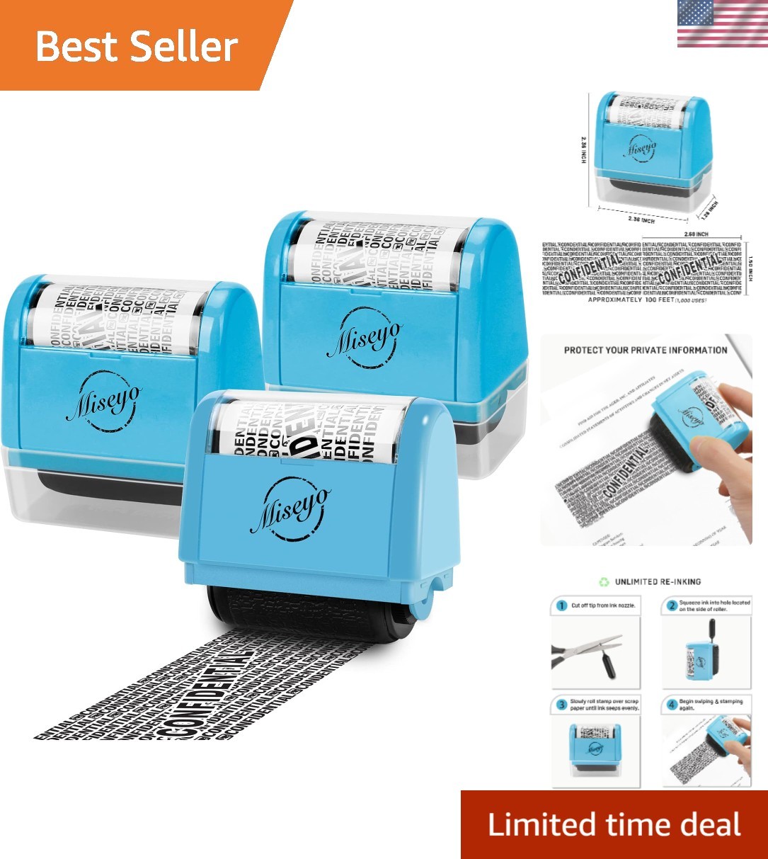 Wide Roller Stamp Identity Theft Stamp 1.5 Inch Perfect for Privacy Protectio...