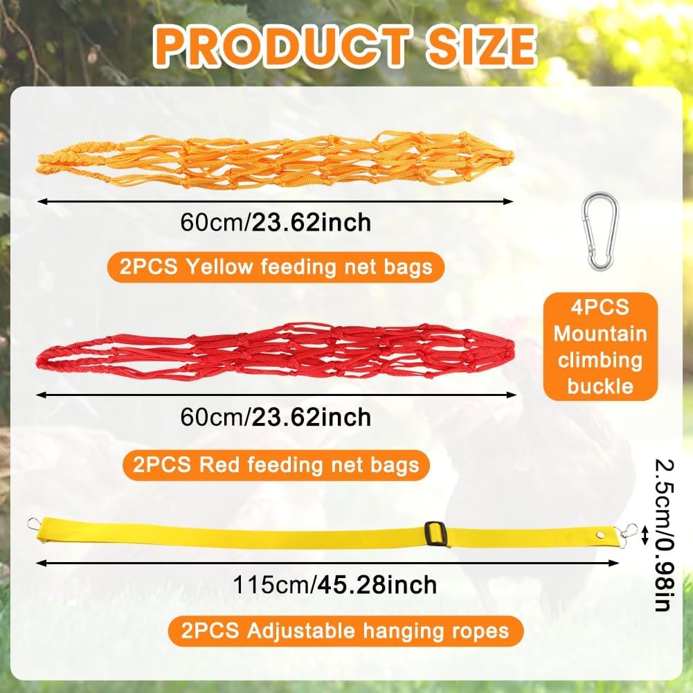 4PCS Chicken Vegetable Hanging Feeder String Bag & 2PCS 30" Adjustable