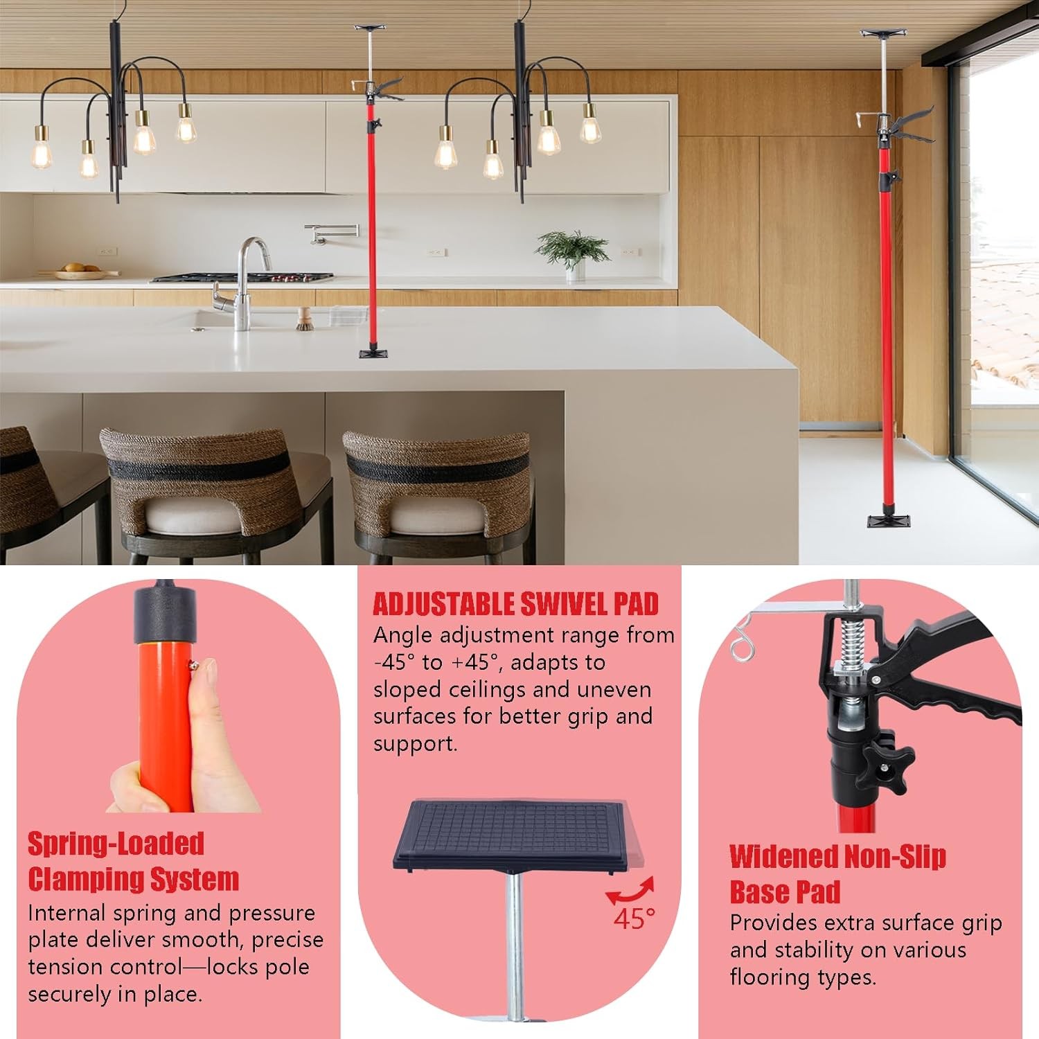 Cabinet Jack Support Pole, 45-114" Adjustable Steel 3rd Hand Support System Rod