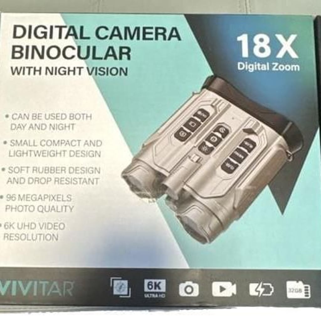 Vivitar Digital Camera Binoculars With Night Vision 18X Digital Zoom 6K UHD Silv
