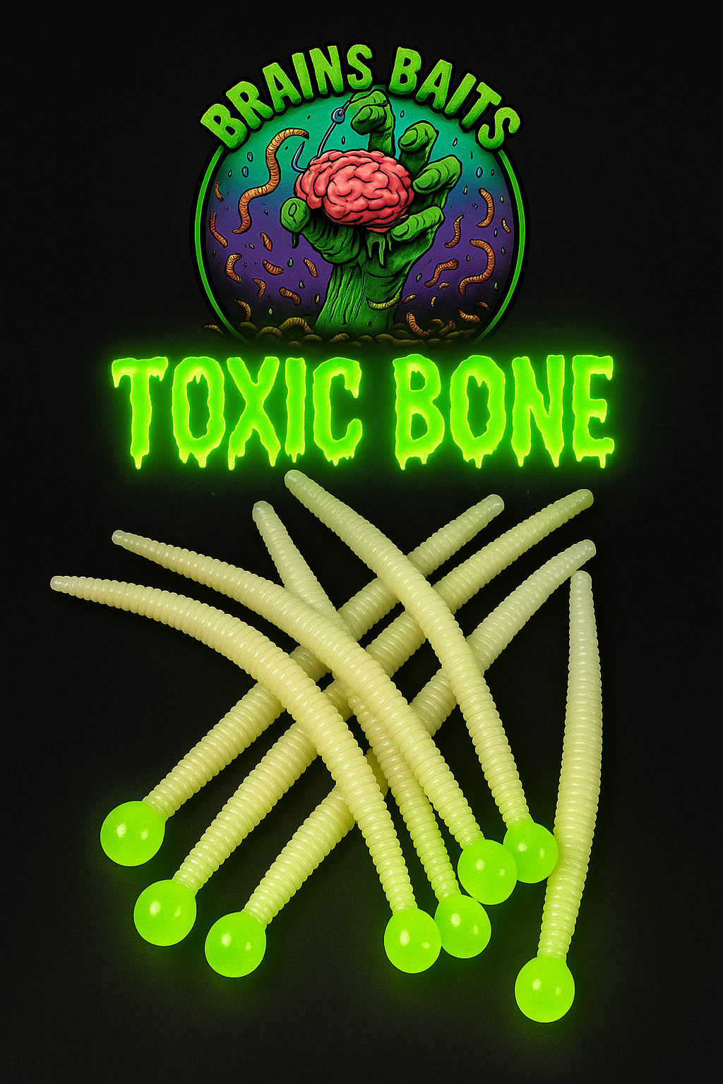 Brains Baits Toxic Bone 3” Floating Mice Tails – White Body with Chartreuse-Lime