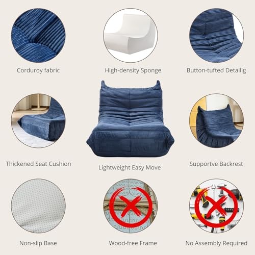 Bean Bag Chair - Corner Sofa, Fireside Chair Bean Bag Sofa Large Single Blue