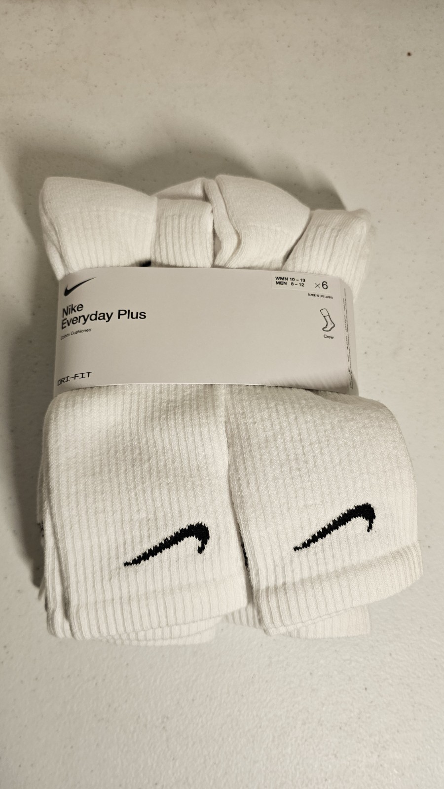 NIKE Dri-FIT Everyday Training 6-Pack Crew Socks Large (8-12) White