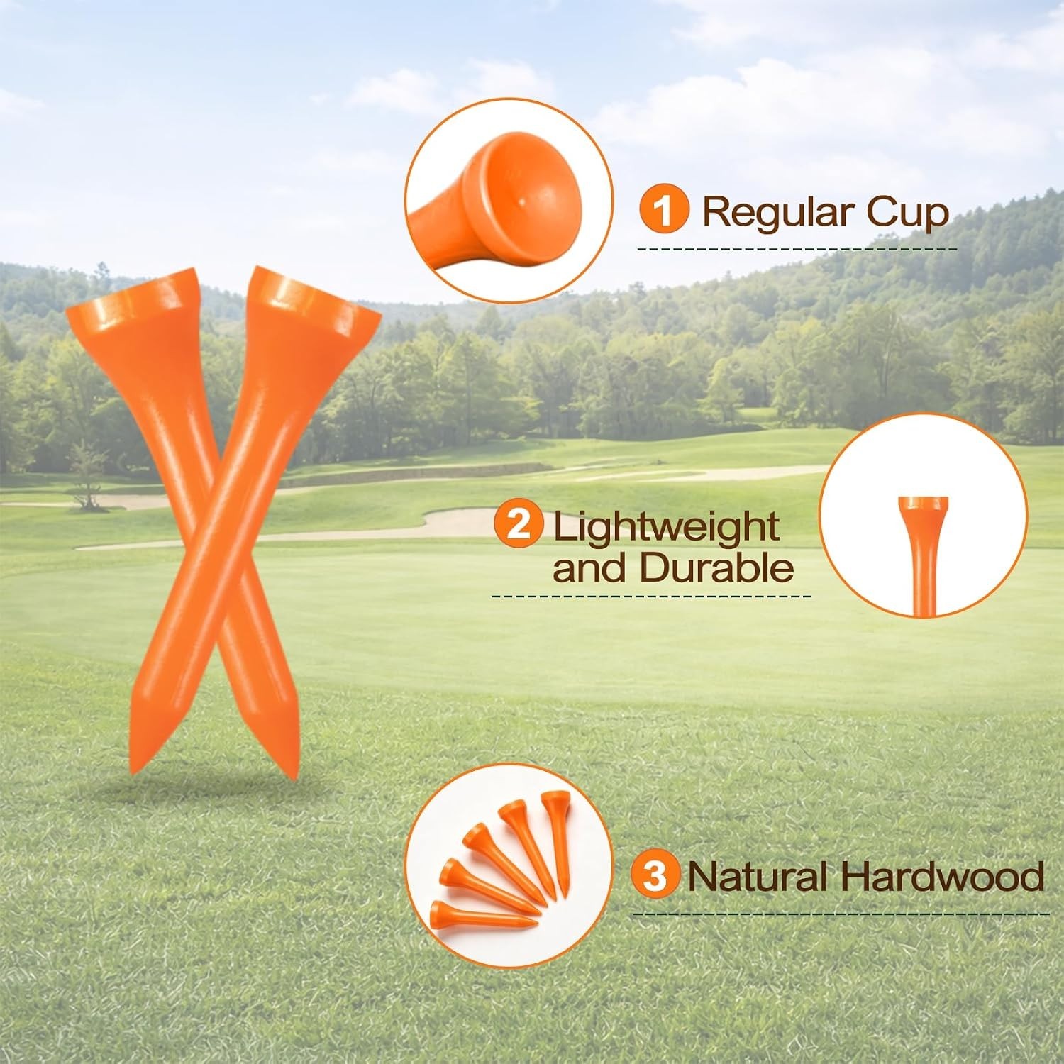 High-Quality Wooden Golf Tees - 100 Count, Various Sizes and Colors Available