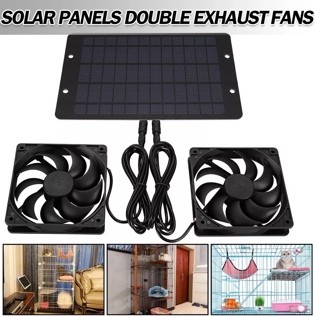 Solar Powered Fan 12V 10W Waterproof Dual Exhaust Fan For Camping Greenhouse Pet