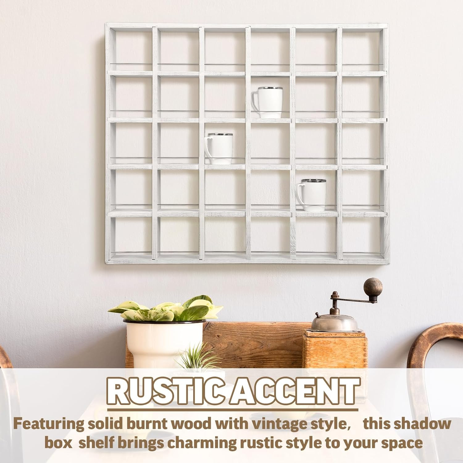 Oversize Coffee Mug Display Rack Wooden Shelves Rustic Shot Glass Display Case T