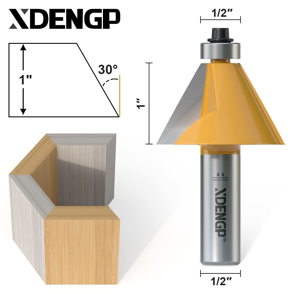 30 Degree Chamfer Router Bit with 1 Inch Cutting Length,1/2 Inch Shank Carbide E