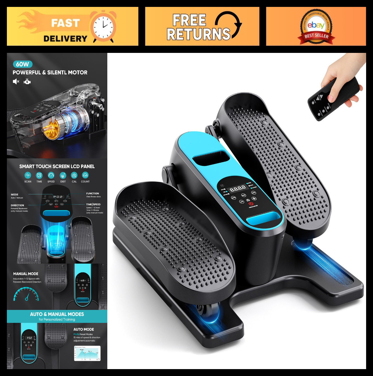 Portable Under Desk Elliptical Machine - Quiet Seated Leg Exerciser, 12 Speed Le