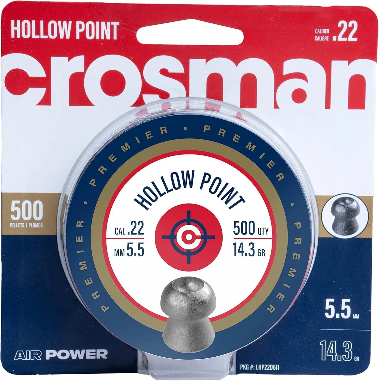 .22 Caliber Premier Lead Pellets - 500 Count Hollow Point for Accurate Shooting