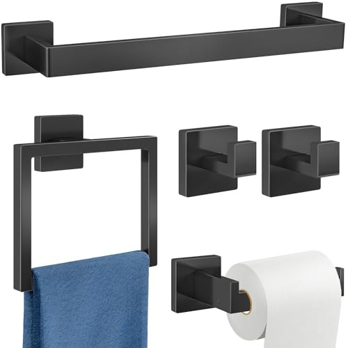 5-Piece Bathroom Hardware Accessories Set, Towel Racks for 16 Inch Black