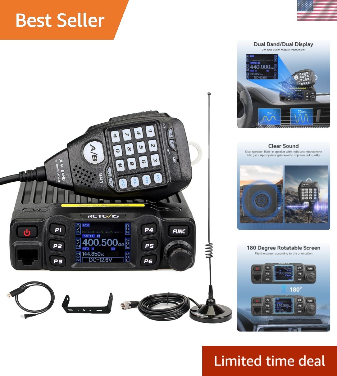 Dual Band Mobile Radio, Long Range Ham Radio with Antenna, 180 Degree Rotatab...