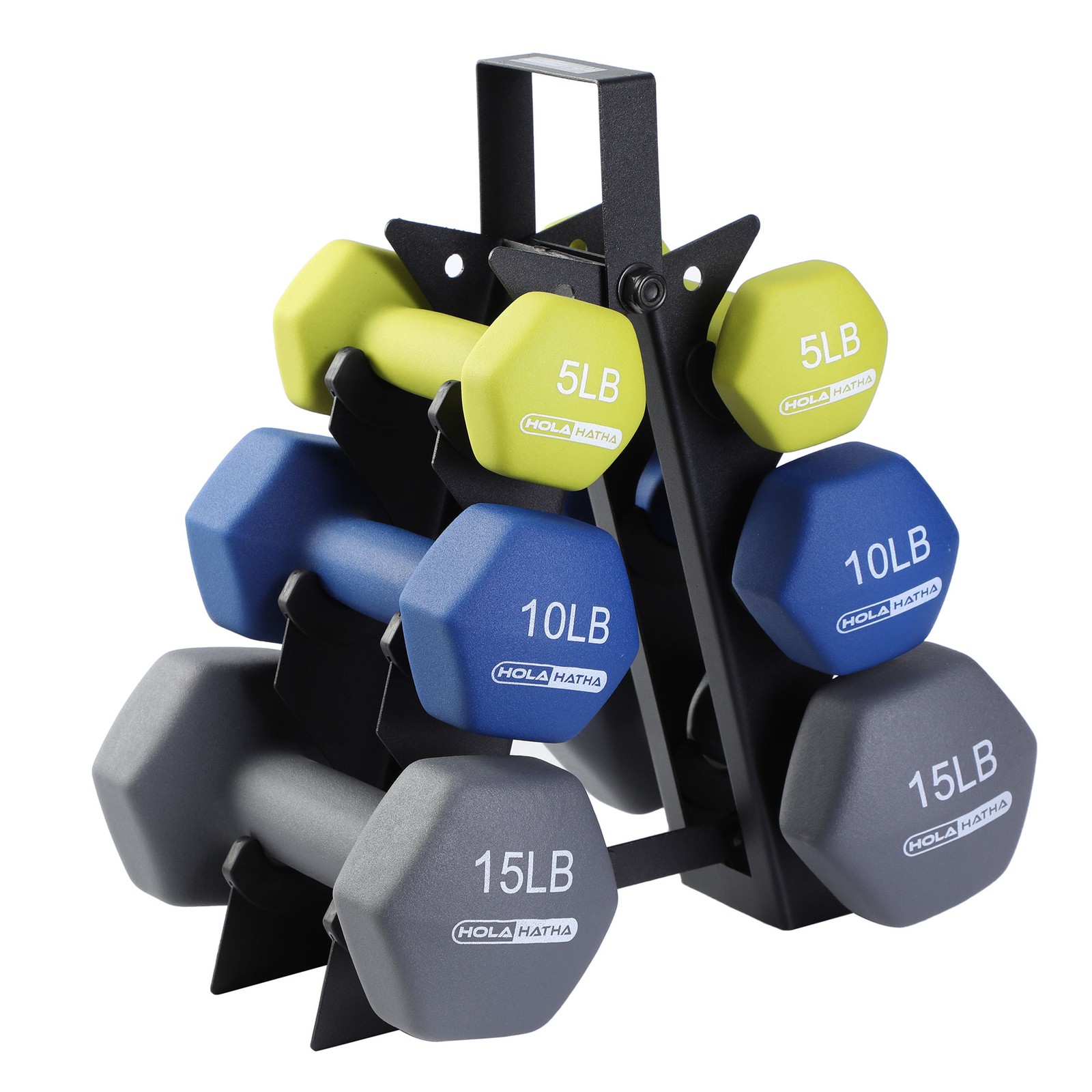 HolaHatha Neoprene Dumbbell Free Hand Weight Set with Rack